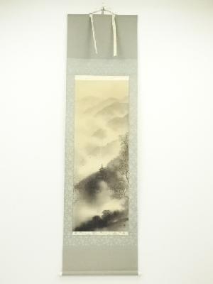 河原進筆　静境　太巻　肉筆絹本掛軸（共箱・二重箱）